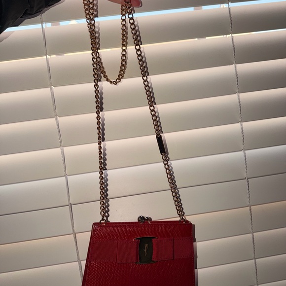 Salvatore Ferragamo Red Textured Clutch with Gold Accent - Picture 3 of 15